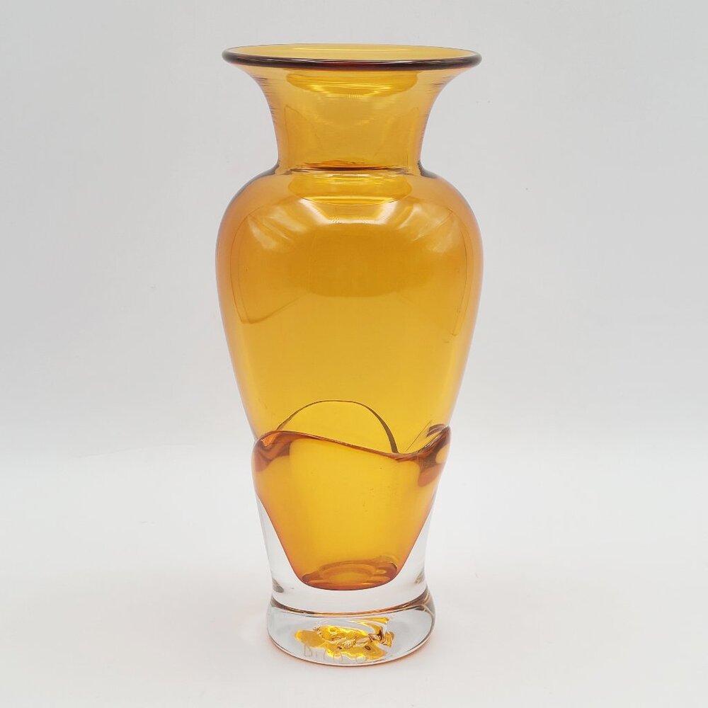 Ed Branson Hand Blown Amber Dipped Art Glass Vase 2010 7" Tall